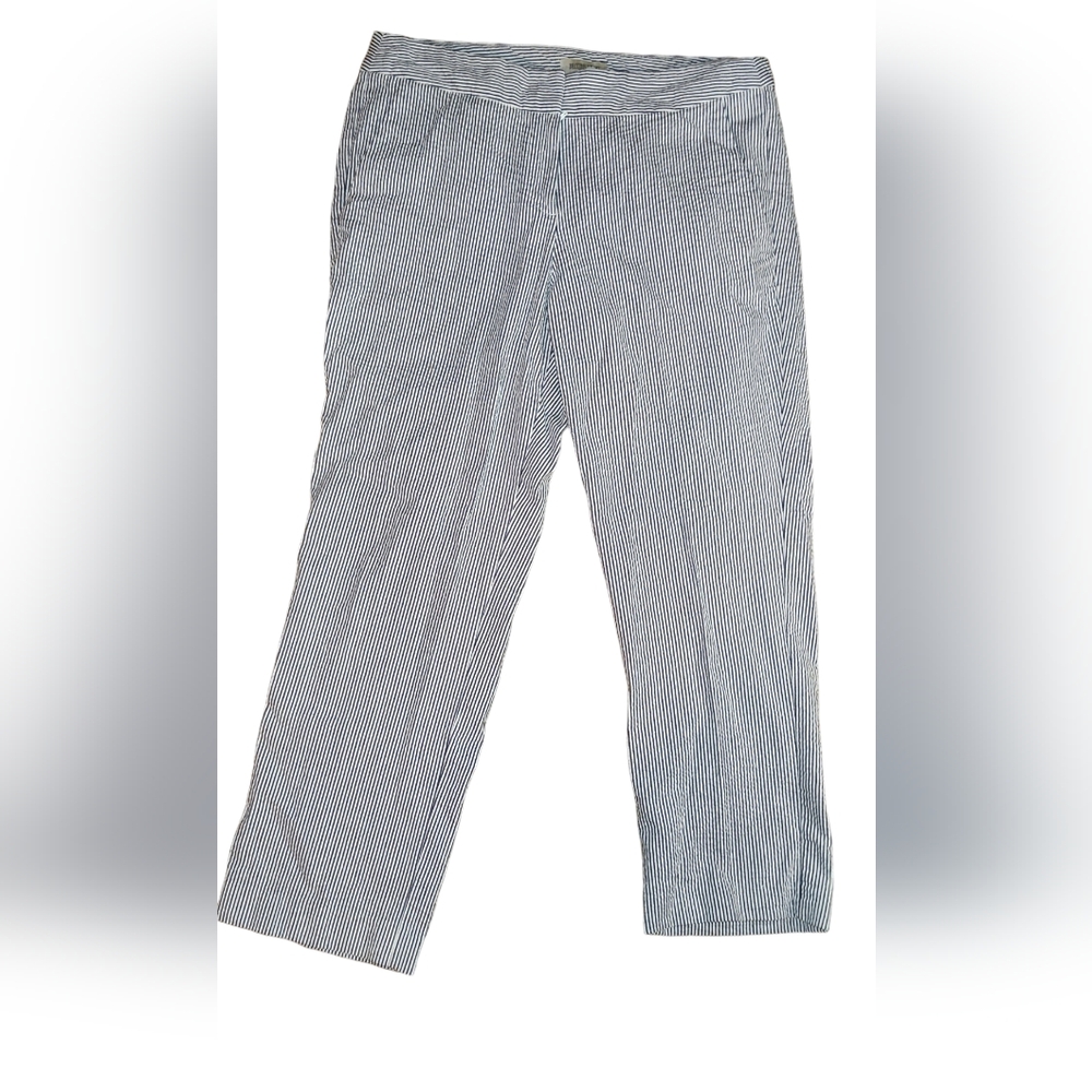 British Khaki Women's Cotton Seersucker Ankle Pinstripe Pants With Pockets sz6